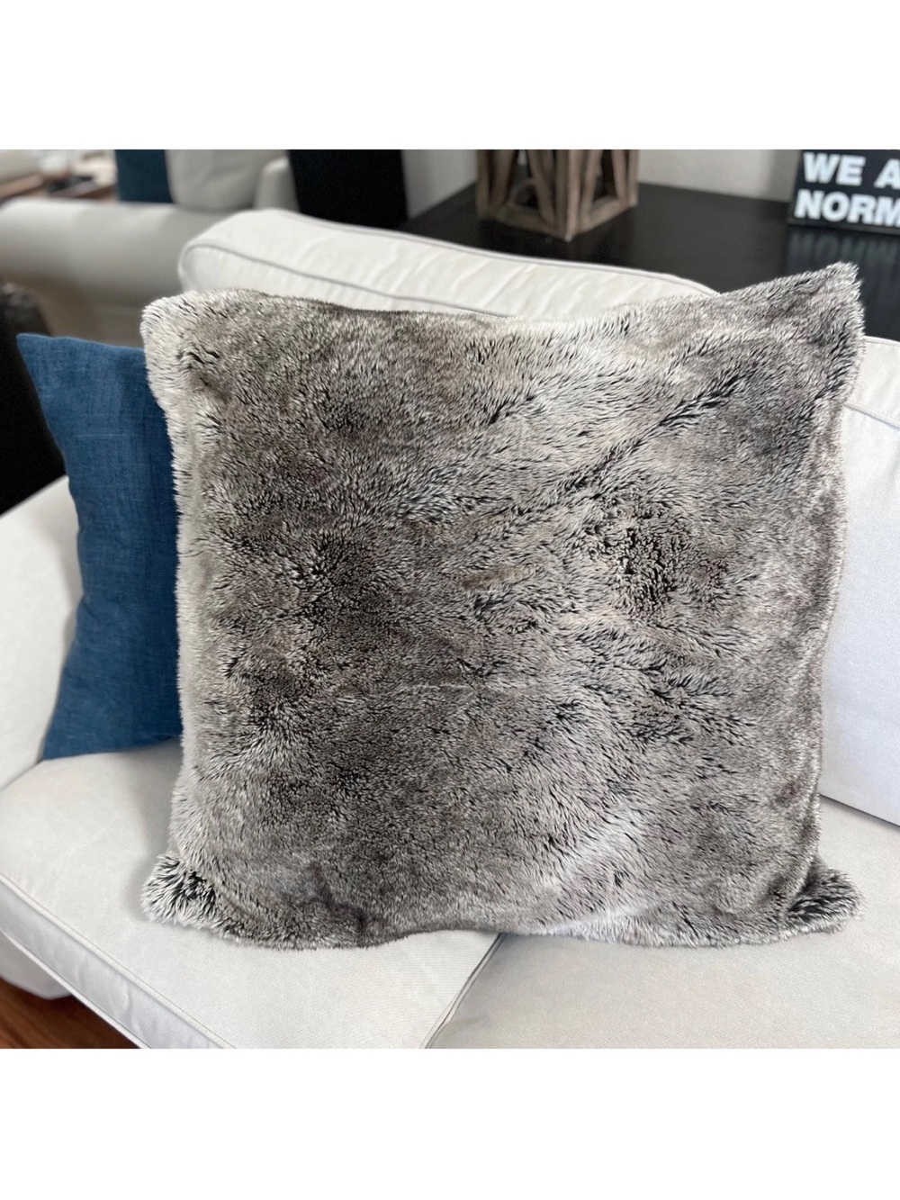 1 Pottery Barn Faux FUR warm gray brown OMBRÉ pillow COVER  EURO 26 x 26"